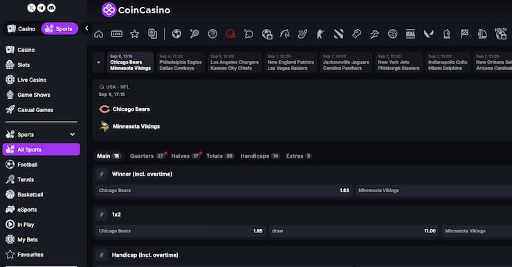 A snapshot of CoinCasino, one of our top rated South Dakota sports betting sites.